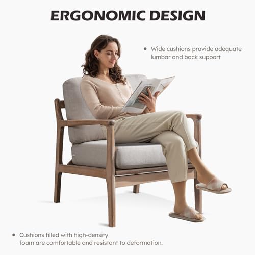 Accent Chair for Adults Set of 2, Upholstered Mid Century Modern Lounge Chair with Solid Wood Frame, Linen Fabric Comfy Reading Armchair for Living Room Bedroom