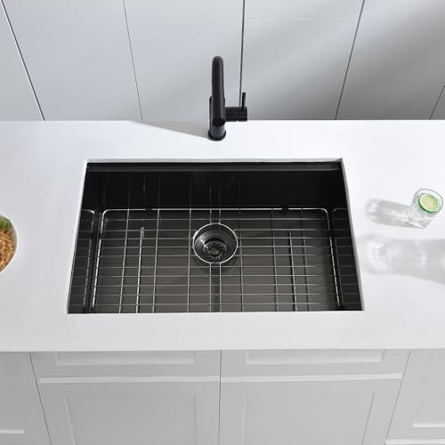 30 In Black Undermount Workstation Kitchen Sink - Dorzom 30”x19” In Metallic Matte Black Stainless Steel Under Mount 18 Gauge 10 Inch Deep Single Bowl Workstation Ledge Kitchen Sink with Accessories