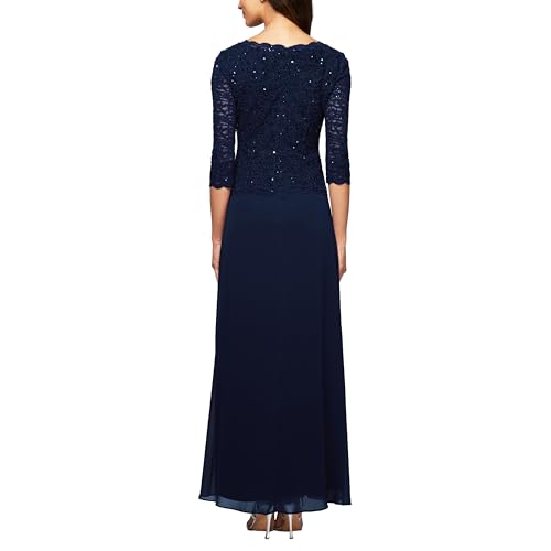 Alex Evenings Women's 3/4 Sleeve Stretch Lace Bodice One Piece Mother of The Bride Dress (Petite and Regular Sizes)