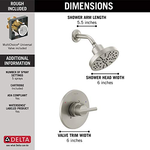 Delta Faucet Nicoli 14 Series Single-Handle Gold Shower Faucet, Shower Trim Kit with 5-Spray H2Okinetic Shower Head, Champagne Bronze 142749-CZ (Shower Valve Included)