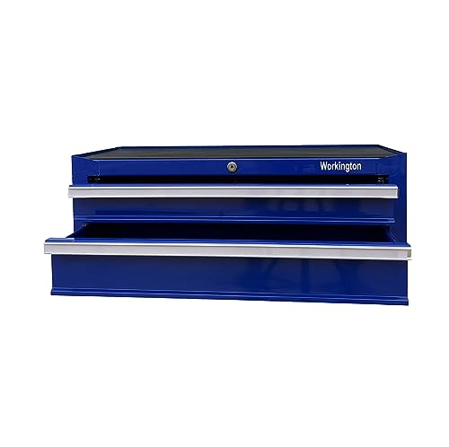 Industrial 2 Drawers Portable Metal Intermediate Box, 26" Middle Tool Chest Cabinet with Ball Bearing Drawer Slides, Steel Tool Storage Box Organizer 4008 Blue