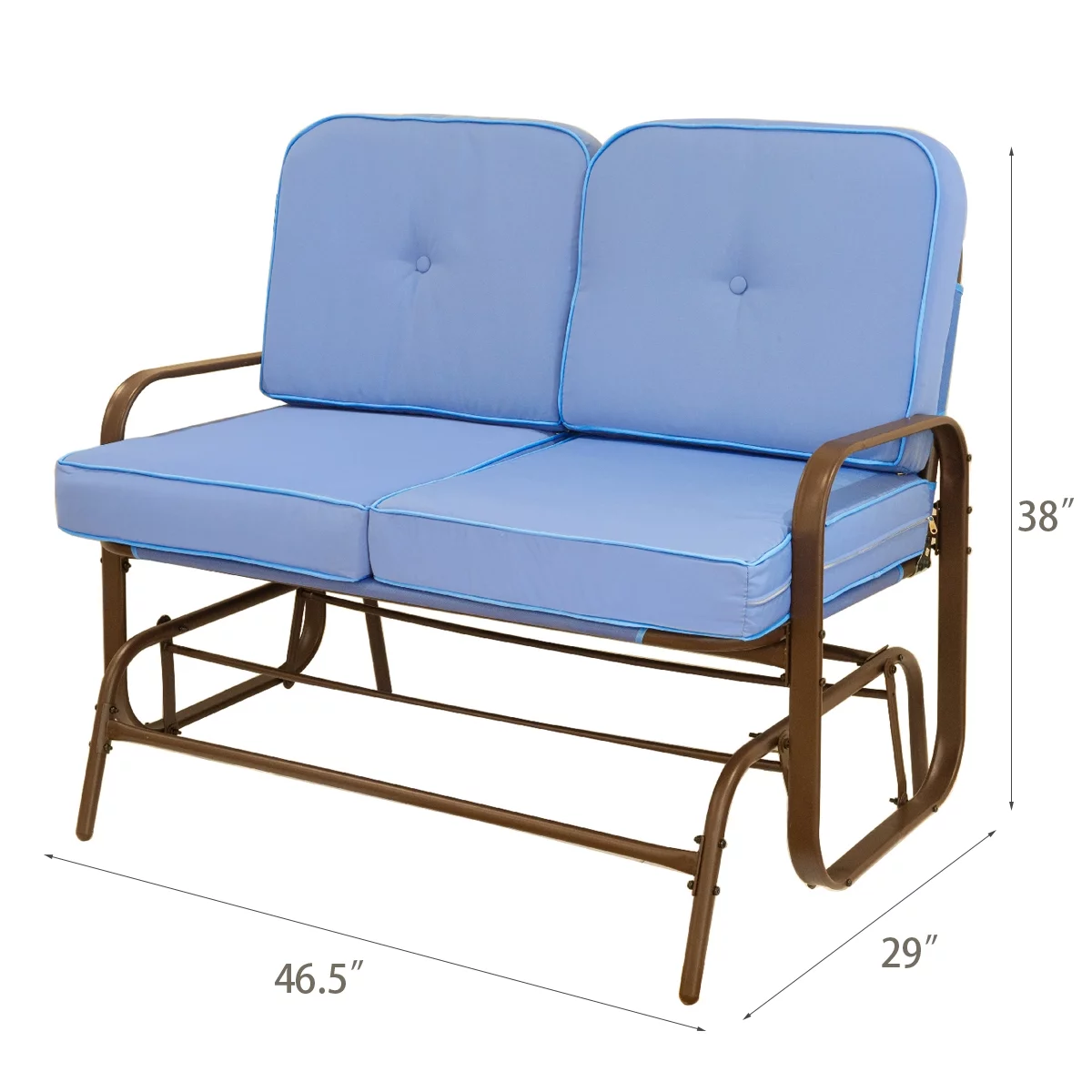 Outdoor 2-Person Glider Patio Rocking Bench Loveseat with Cushioned Seat, Blue