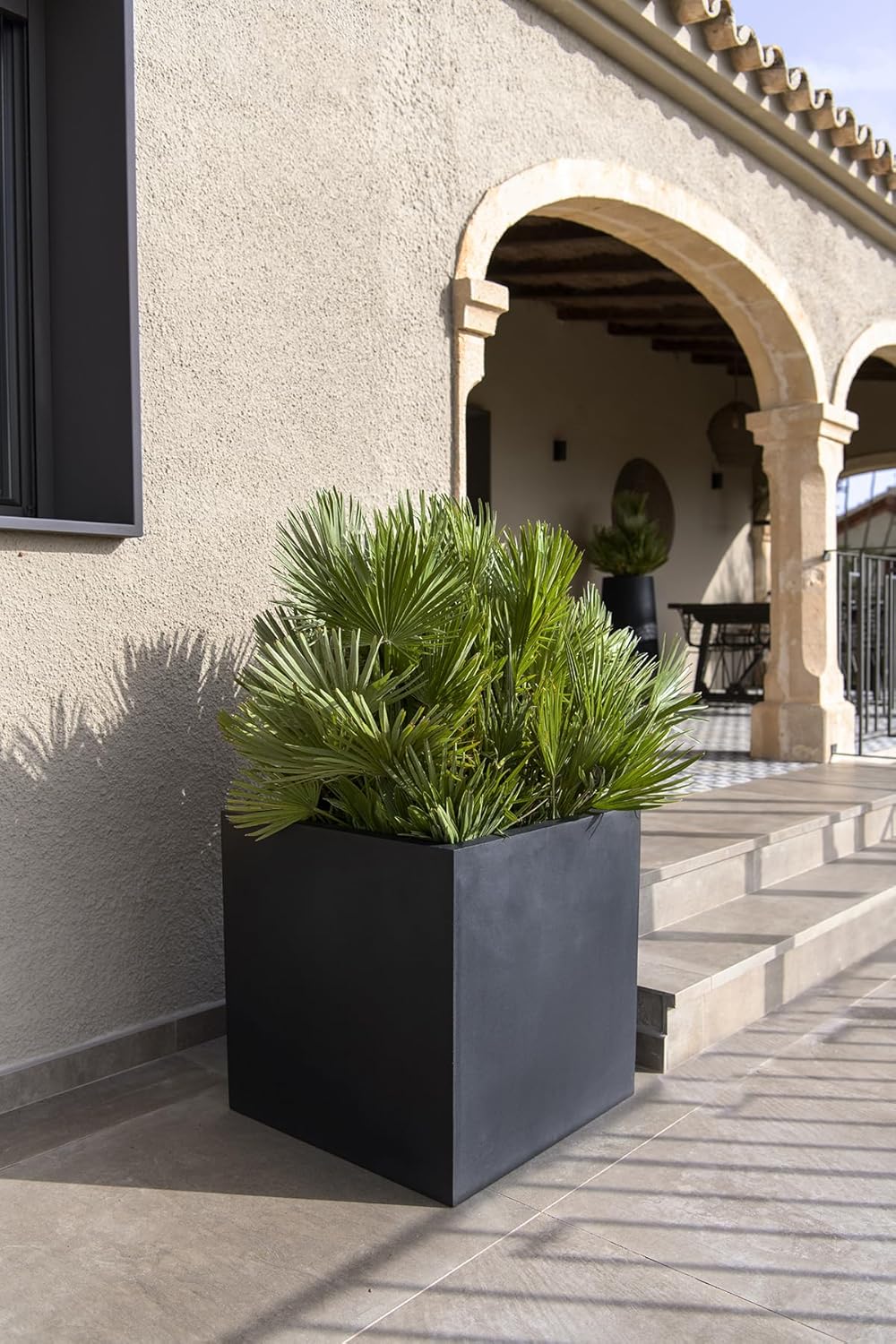 P POTTERYPOTS E1003-40-01 Block M Fiberstone Indoor Outdoor Modern Square Planter, Black