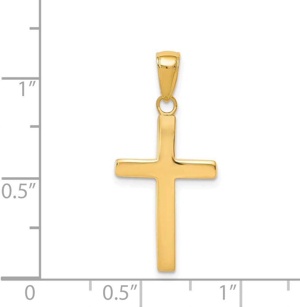 Solid 14k Yellow Gold Plain Polished Cross Crucifix Charm Pendant (28mm x 14mm)