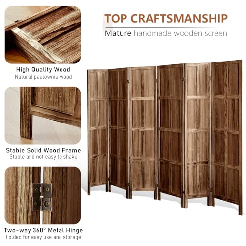Wood Room Divider 4 Panel, 5.6 FT Tall Room Divider and Folding Privacy Screen, Partition Divider for Room Separation, Wooden Wall Divider Screen for Home Office Bedroom (Retro White)