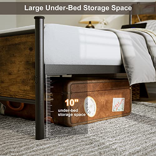 Queen Bed Frame with LED Lights and Charging Station, Queen Platform Bed with Storage Shelf Headboard, Strong Metal Slats Support, No Box Spring Needed, Noise Free, Easy Assembly - Black