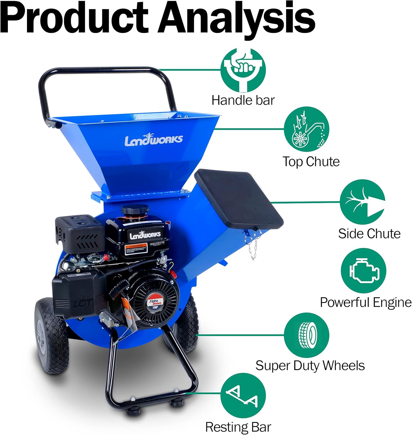 Landworks Wood Chipper Shredder Mulcher Super Heavy Duty 7HP 3 in 1 Multi-Function 3" Inch Max Capacity