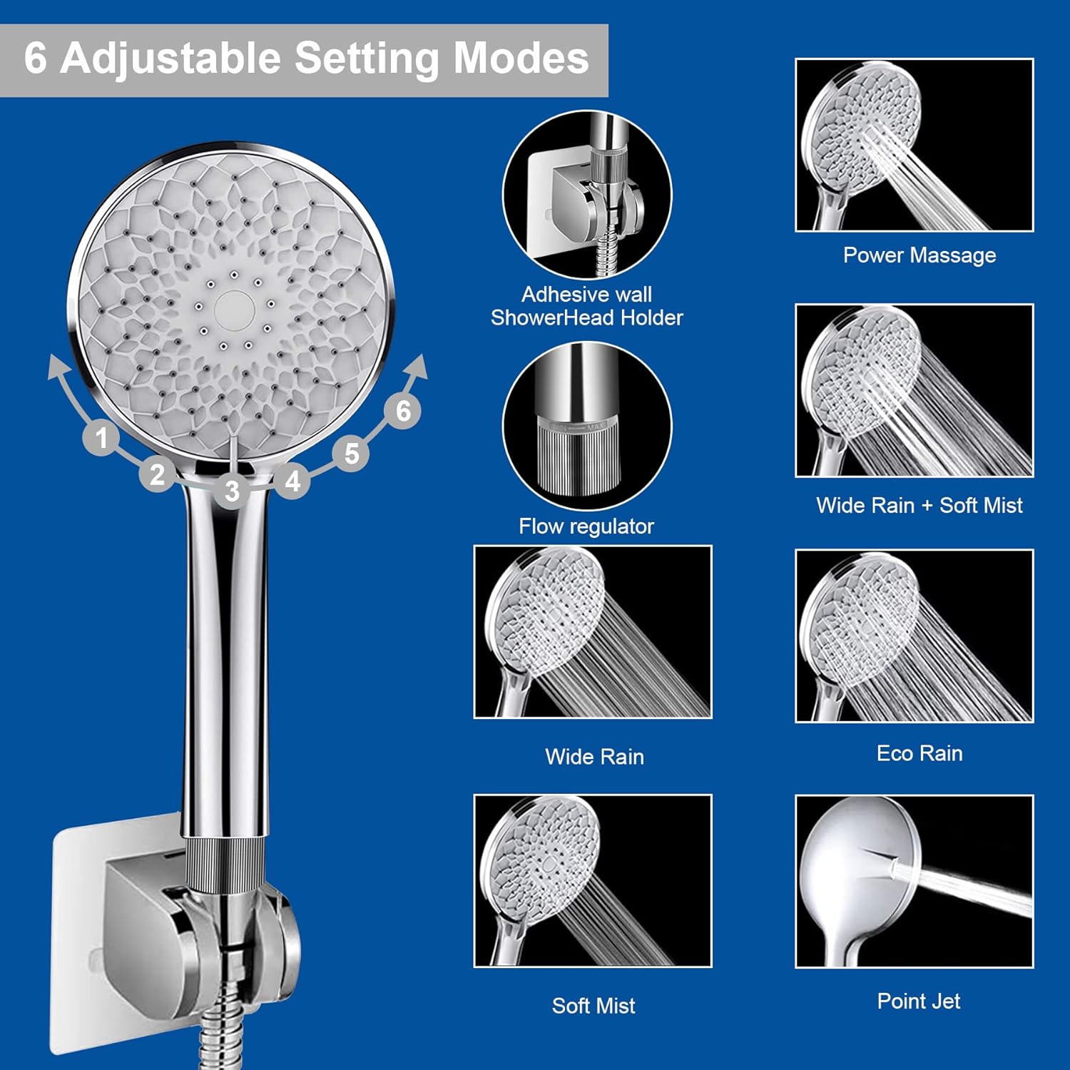 12 Inch Square Rain Shower Head with Handheld Shower Combo, High-Pressure Rainfall Shower Head with 13.5" Extension Arm, 6-Setting Handheld Showerhead with Hose & Holder (12") Pack of 2