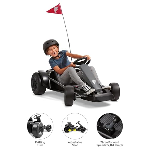 Radio Flyer 36V Battery-Powered Kids Electric Go-Kart with Adjustable Seat, Rubber Wheels, Grey