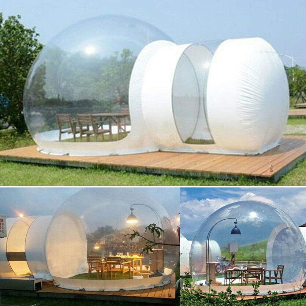 Inflatable Bubble Tent Camping Tent Transparent, Bubble Tent Dome House Camping Tent 10ft with Air Blower for DIY Outdoor Backyard Camping (10ft Transparent Tent + 6.6ft White Tunnel)