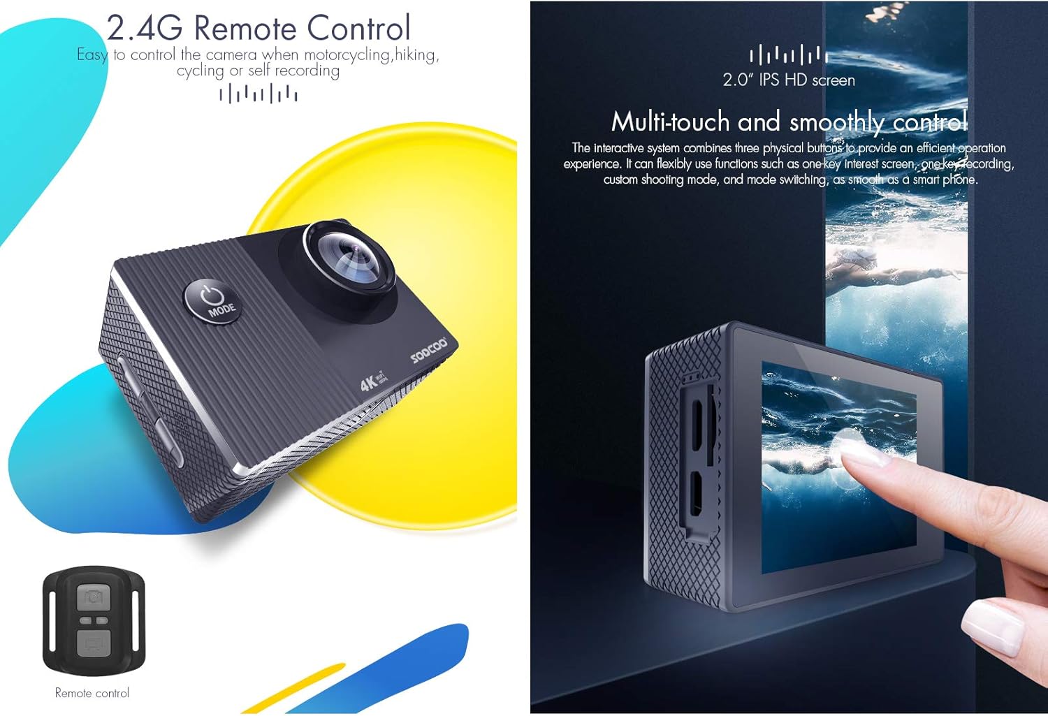 Modern-Depo Sports Action Camera 4K 60FPS 1080P Waterproof Ultra HD Remote Control Touchscreen 170�� Wide Angle Camcorder