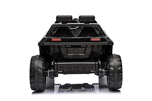 24V Electric Kid Car, 2-Seater Leather Seat Ride on Truck for Children, Kids Ride on Electric car, Ride on Car for Kids with High and Low Speed Bluetooth Music USB, 4-wheel Shock Absorb(Black)