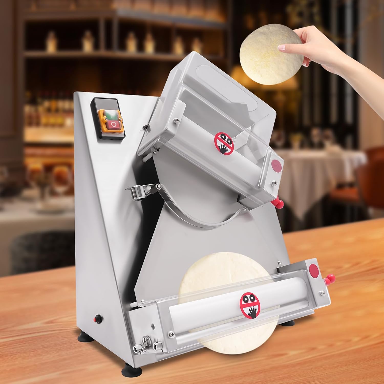 Commercial Pizza Dough Roller Sheeter, Max 12" Dough Roller Sheeter, Stainless Steel Dough Rolling Machine Adjustable Thickness, 370W Electric Pizza Dough Roller for Noodle, Bread and Pasta Maker