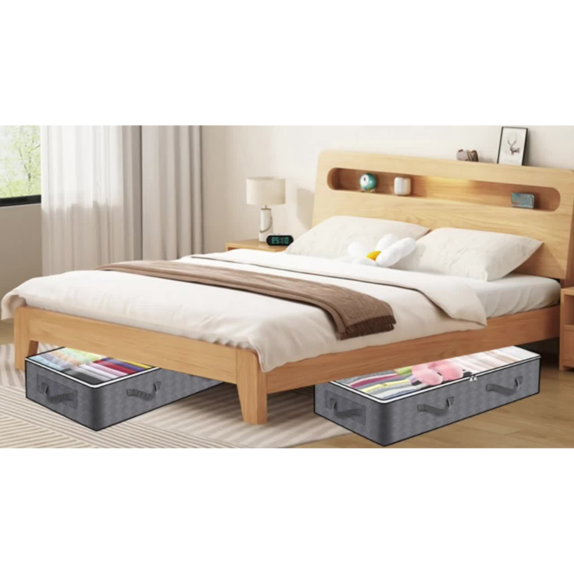 [2pcs Heavy-Duty Underbed Bags] 2pcs Heavy-Duty Metal Underbed Storage Bags | Large Capacity Collapsible Dustproof Garment &amp; Quilted Bedding Organizers with Handles, Classic Rectangular Design