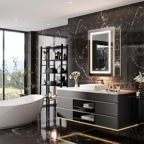 Smart Lighted Medicine Cabinet with Mirror, 24" x 36" LED Medicine Cabinet Mirror for Bathroom with Built-in High-Power Outlet, Stepless Dimming & Anti-Fog, Right Hinge
