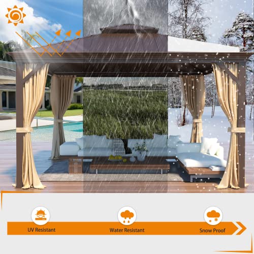 EROMMY 14'x20' Hardtop Gazebo Double Roof Galvanized Steel Canopy Outdoor Aluminum Frame Permanent Metal Pavilion with Netting and Curtains for Patio Backyard Deck and Lawns