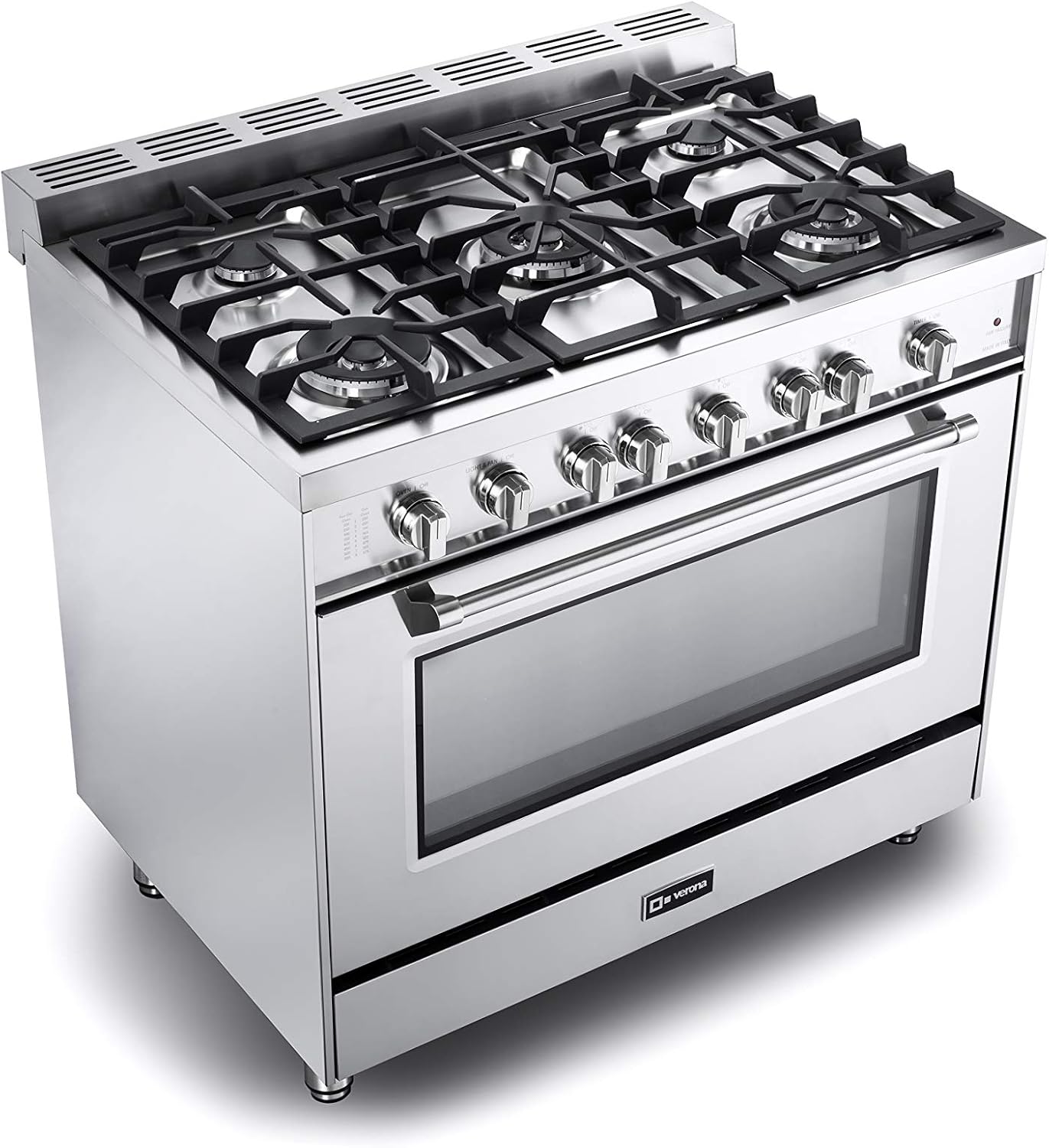 Verona Prestige Series VPFSGG365SS 36 inch All Gas Range Oven Freestanding 5 Sealed Burners Stainless Steel Storage Drawer Turbo Convection