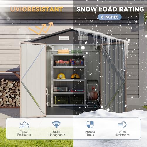8'x4' Shed Galvanized Steel Storage Sheds with Triple Doors Weatherproof Outdoor Utility Sheds, Dual Lock Lean to Shed with Sloped Roof for Mower, Bike, Generator, Garden Tools (Black)