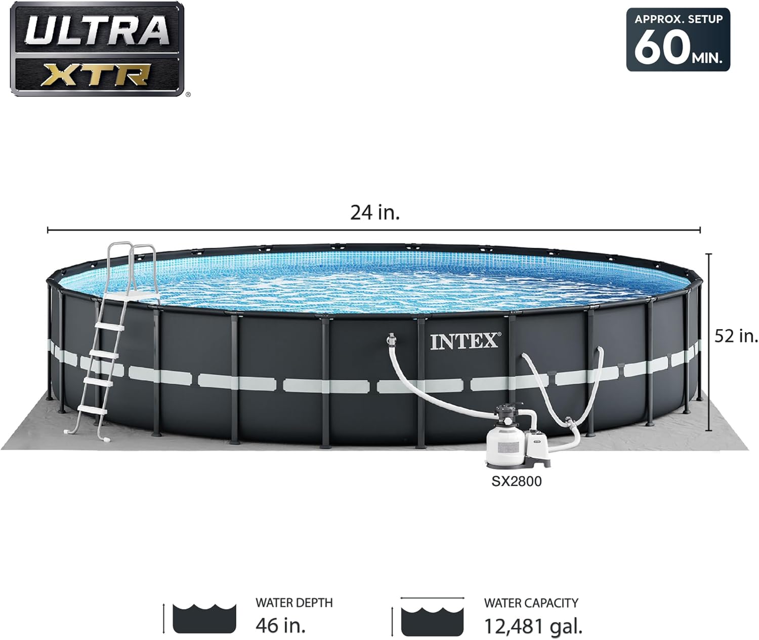 INTEX 26339EH Ultra XTR Deluxe Above Ground Swimming Pool Set: 24ft x 52in – Includes 2800 GPH Cartridge Sand Filter Pump – SuperTough Puncture Resistant – Rust Resistant – Easy to Assemble