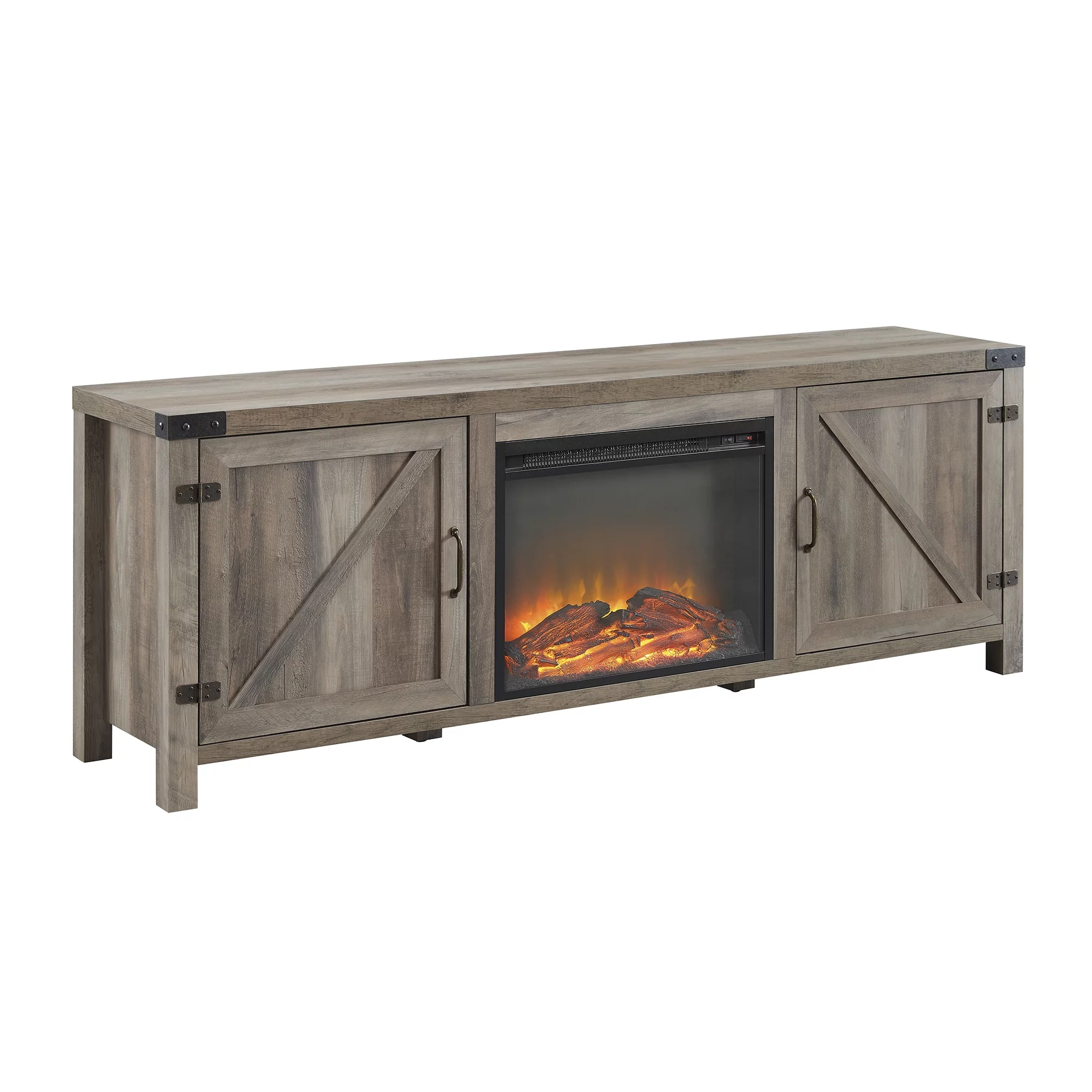 Walker Edison Farmhouse Fireplace TV Stand for TVs up to 80”, Grey Wash