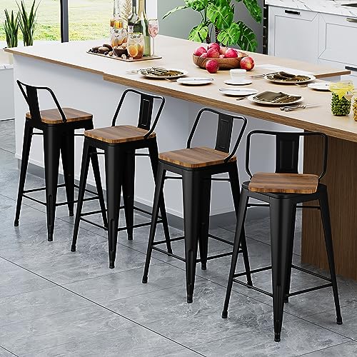 Andeworld 30 Inch Swivel Bar Stools Set of 4 Counter Height Stools Industrial Metal Barstools (30 inch, Distressed White)
