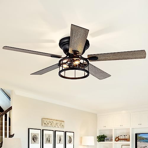 Breezary 52" Flush Mount Ceiling Fan with Light Remote Control, 5 Reversible Blades Indoor Low Profile Crystal Ceiling Fan Lighting Chandelier