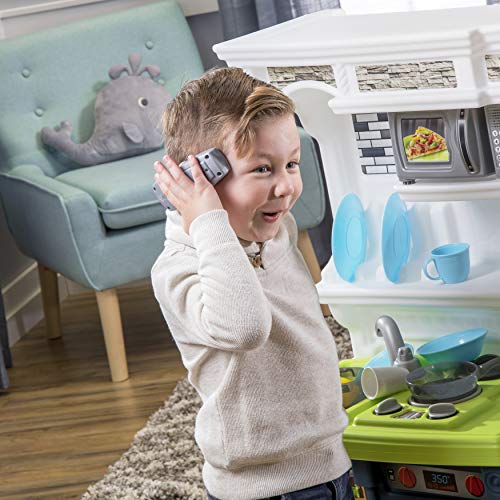 Step2 LifeStyle Custom Kitchen Set for Kids, Indoor/Outdoor Play Kitchen Set, Toddlers 2+ Years Old, 20 Piece Kitchen Toy Set, Easy to Assemble, Blue, White & Green