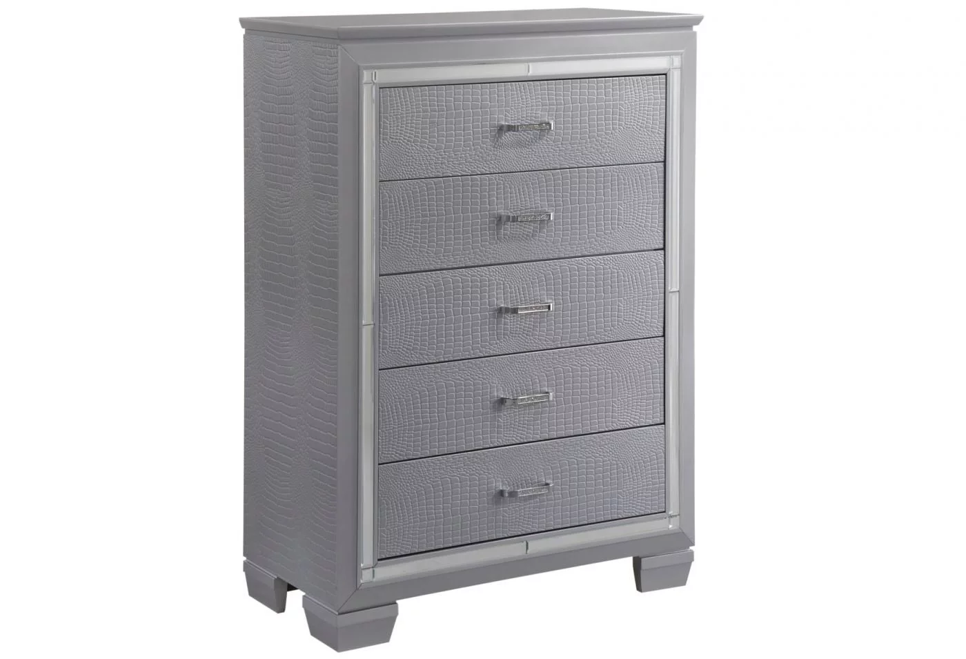 Contemporary Silver Finish 6pc Queen Size LED Backlit Upholstered HB Bed Dresser Mirror Nightstand Chest Wooden Bedroom Furniture Set