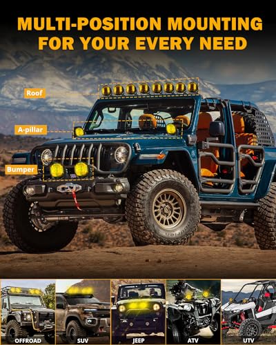 Auxbeam V-MAX Series 72W LED Pod Driving Lights, 4x2.5 Inch Rectangle Side Shooter Offroad Cube Spotlights with Amber DRL, 270° Combo Beam 6 Modes White/Amber/Yellow Auxiliary Lights with Covers