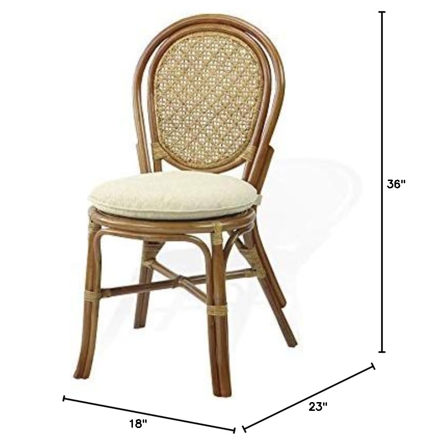 Set of 2 Denver Dining Handmade Wicker Side Chair Natural Rattan, Colonial Color with Cream Cushion