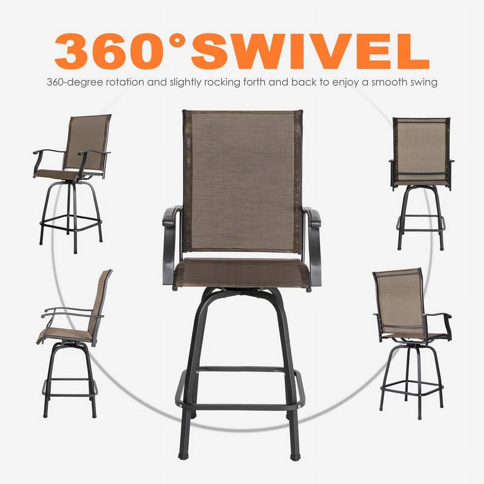 Nuu Garden 3pcs Outdoor Bar Set Patio Bar Height Swivel Bar Bistro Sets,Chairs and Table Bistro Set,Brown