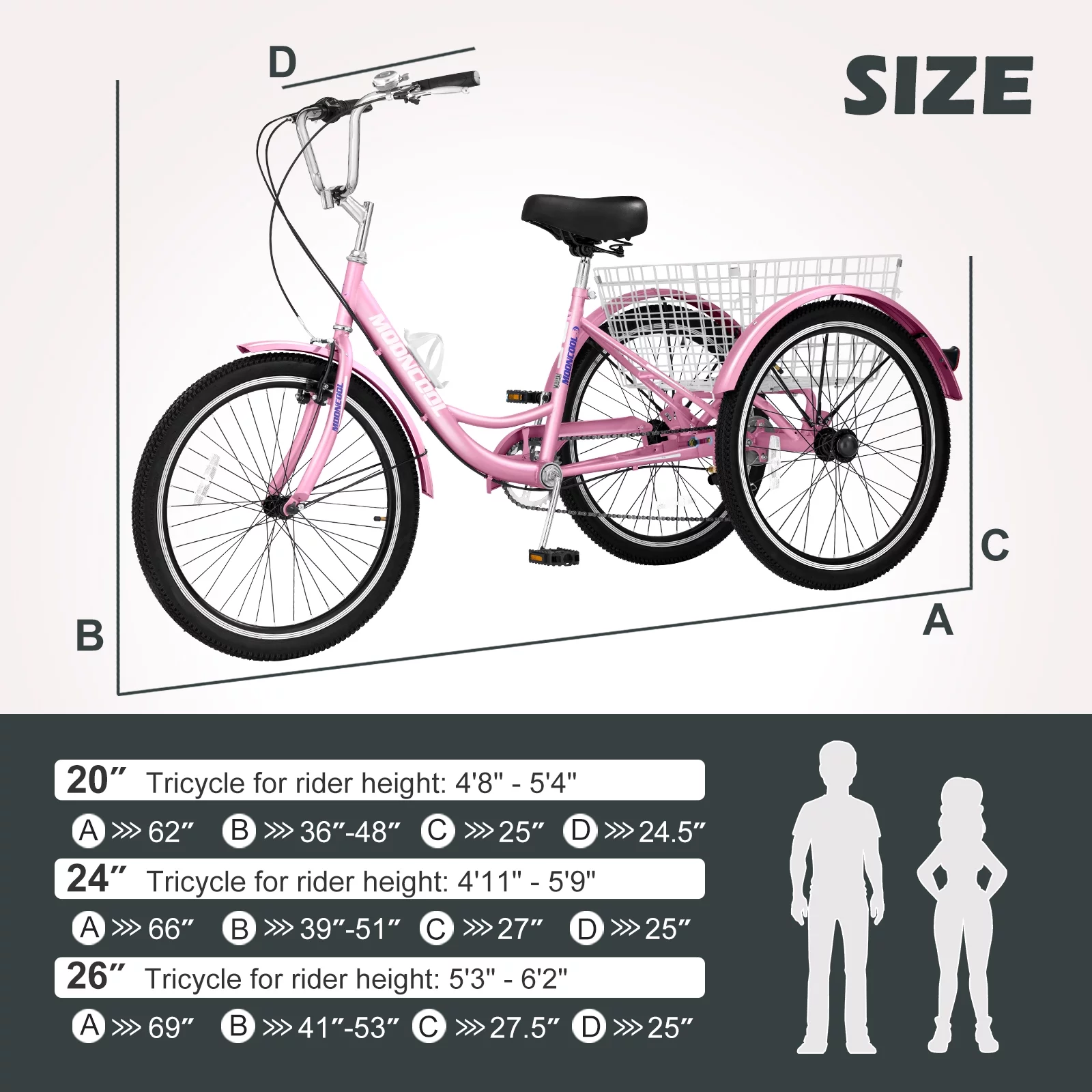 LILYPELLE 24 Adult Tricycle 7 Speed, Three Wheel Bikes for Adults 400lbs,Low-Step Through Trike Cruiser for Exercise Shopping Outdoor Activities,Cyan