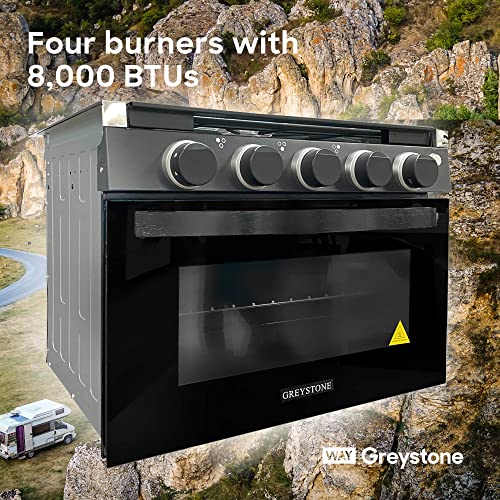 Greystone, 12 Volt RV Gas Range and Cooktop, Stove and Oven Combo, 17 Inch