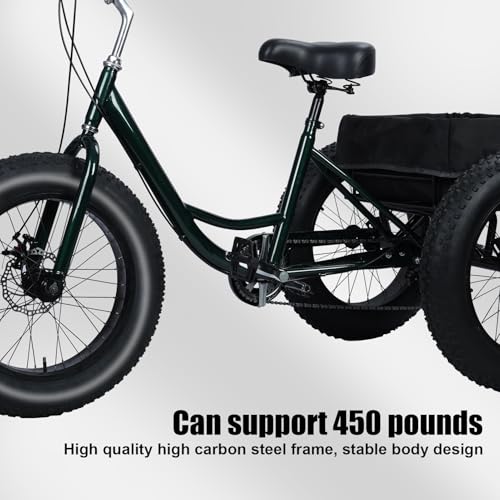 Adult Tricycles 7 Speed, Adult Trikes 20 inch 3 Wheel Fat Tire Bikes, Three-Wheeled Bicycles Cruise Trike with Shopping Basket for Seniors Women Men Shopping Picnic Outdoor Sports Black