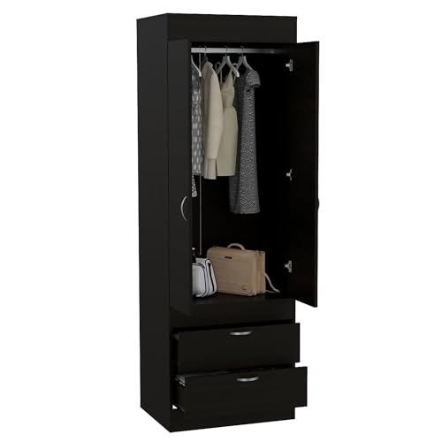 Armoire Wardrobe 2 Doors and 1 Drawer, Clothes Cabinet with Storage Shelves and Hanging Rod, Freestanding Wooden Closets Organization for Bedroom, 31.5″x19.7″x71.1″, 19.5 inch, White