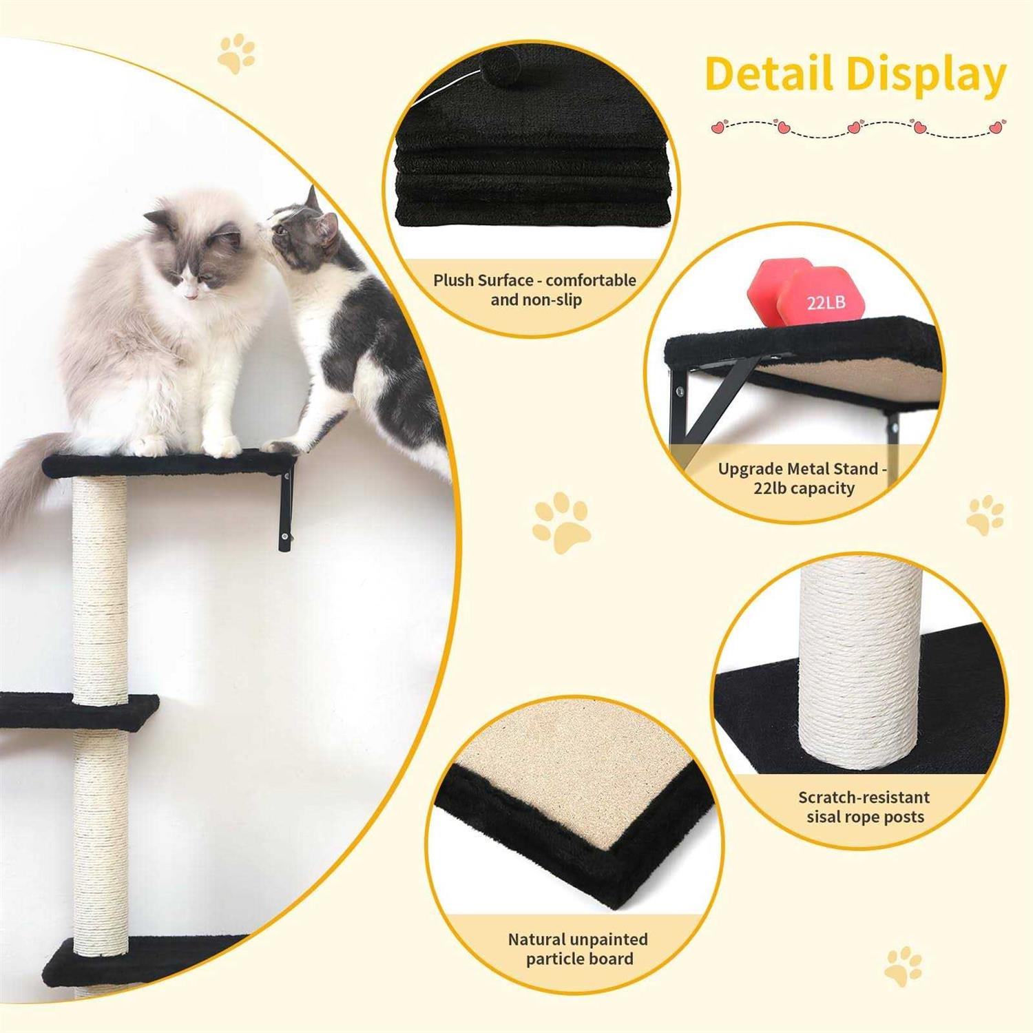 Modern Wall-Mounted Cat Furniture 5pcs Cat Wall Shelves Wooden Cat Climber Cat House, Bridge, Tree, Steps, and Scratcher - Pet Supplies online store