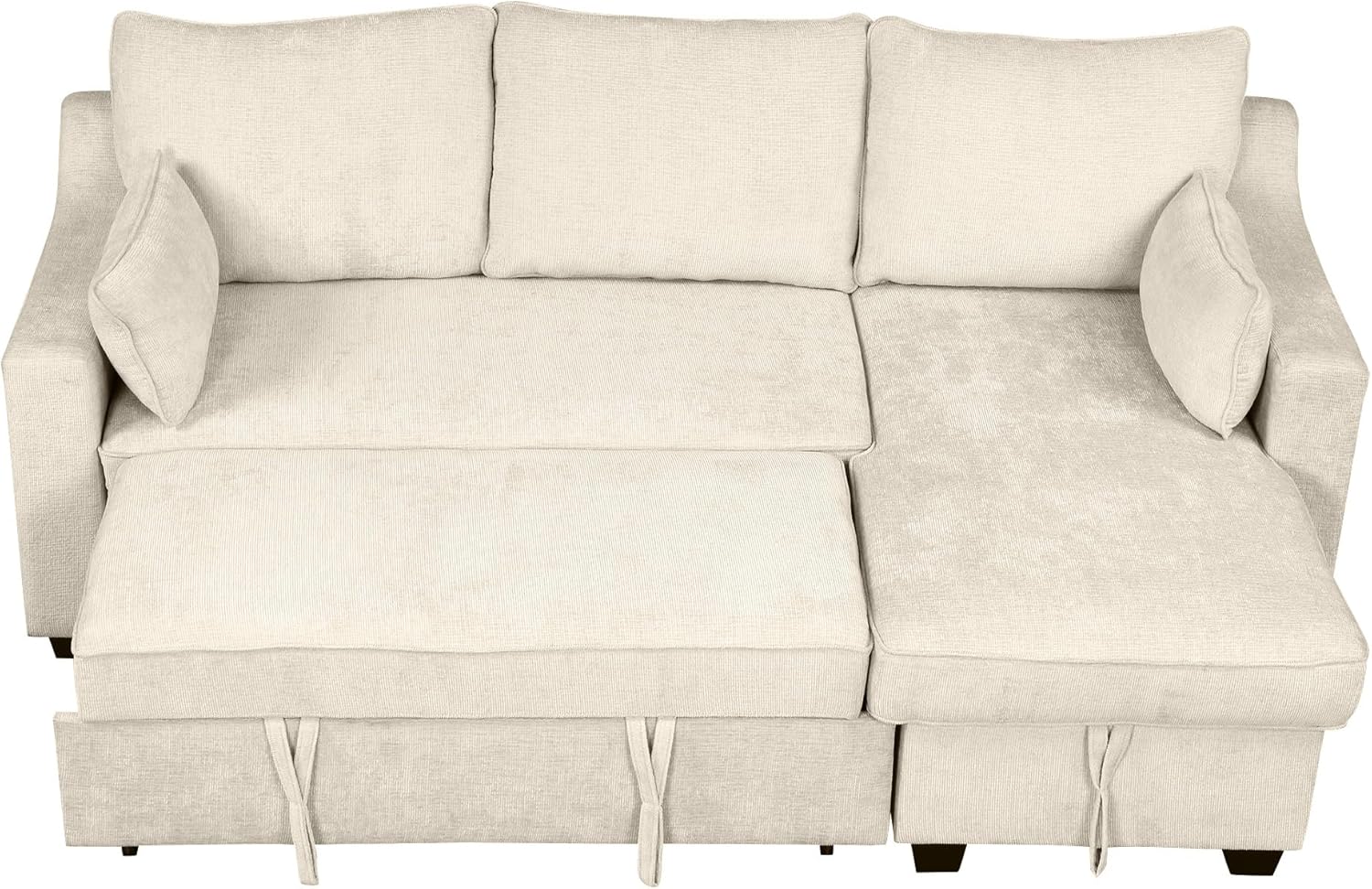 FANYE L-Shape Reversible Sleeper Sectional Couch Pull Out Sofa Bed w/Storage Chaise,Racks and USB Ports,Modern Linen Tufted Upholstered Convertible Sofabed with 2 Pillows for Living Room