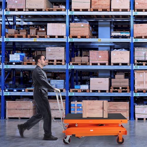 VEVOR Electric Lift Table, 330 lbs Capacity Single Scissor Lift Table, 8-28 in Height Adjustable Lifting Platform, Coffee Table Lift with 4 Wheels, for Material Handling and Transportation, Black