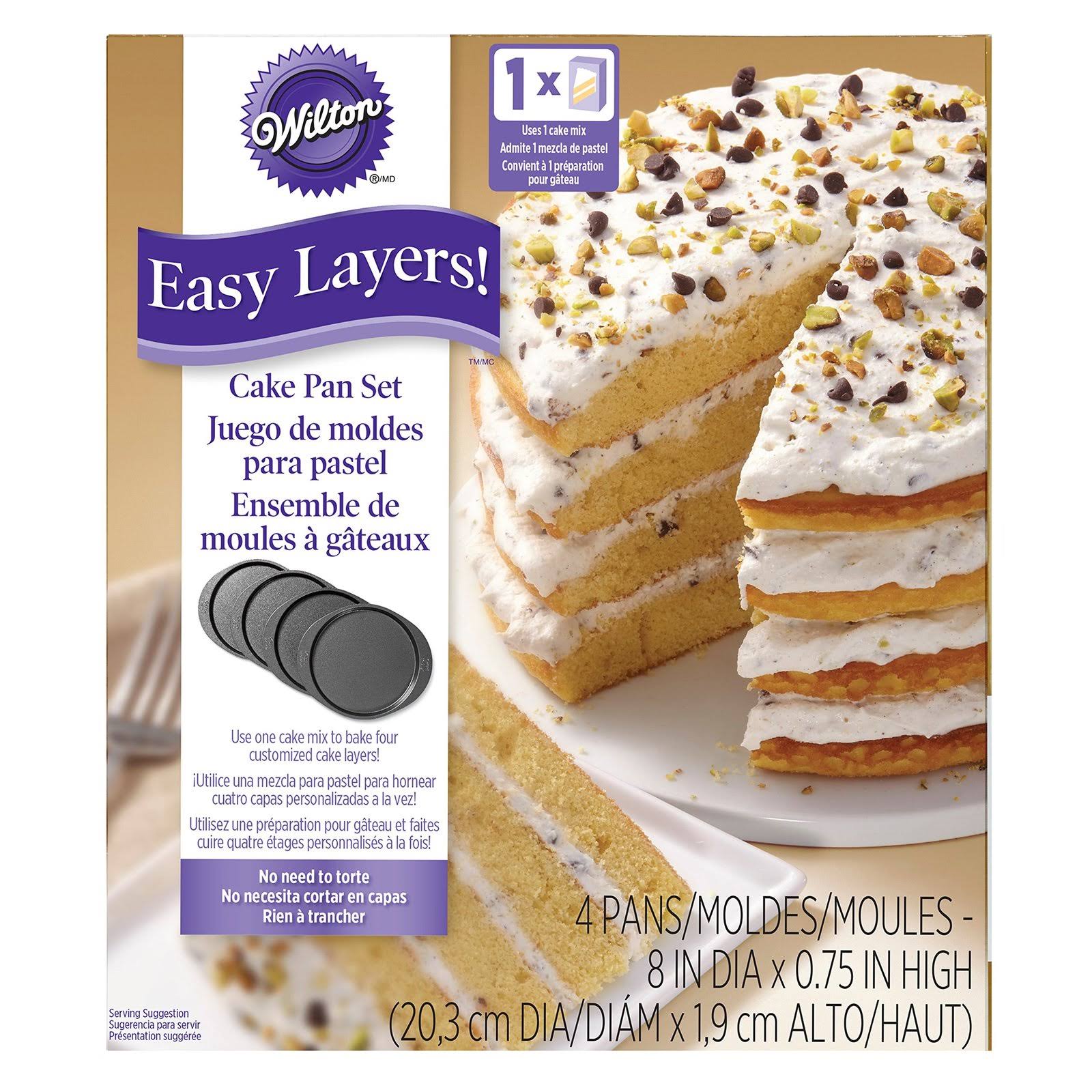Wilton Easy Layers 4-Piece 8in Round Non-Stick Cake Pans Set w/ Tasty Recipes