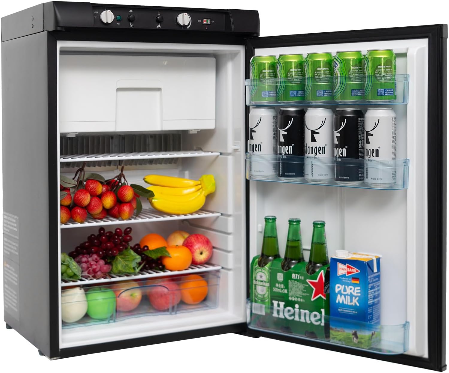 RV Propane Refrigerator with Freezer 3.5 Cu.Ft, 3 Way Fridge AC/DC/GAS Refrigerator for Camper, Cabin, Semi Truck, Van, Quiet, Black