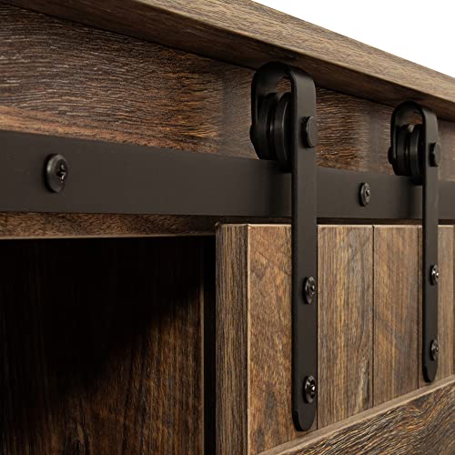 Yoglad Wooden Farmhouse Style 53.9 Inch TV Stand Storage Shelves, Entertainment Center Television Stands with Sliding Wood Barn Doors, Cabinet Console for Living Room Bedroom, Rustic Natural (04)