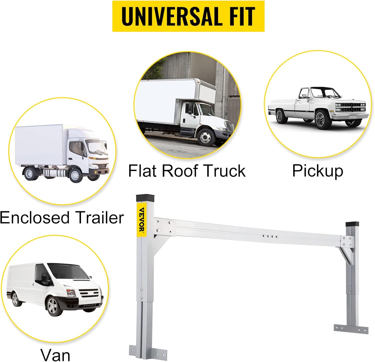 VEVOR Universal Roof Ladder Rack, Fit for 6.2'-8.3' Wide Vans, 2 Bars Adjustable Aluminum Trailer Ladder Rack with 330 LBS Capacity, for Cargo Vans Trucks or Pickups, Silver