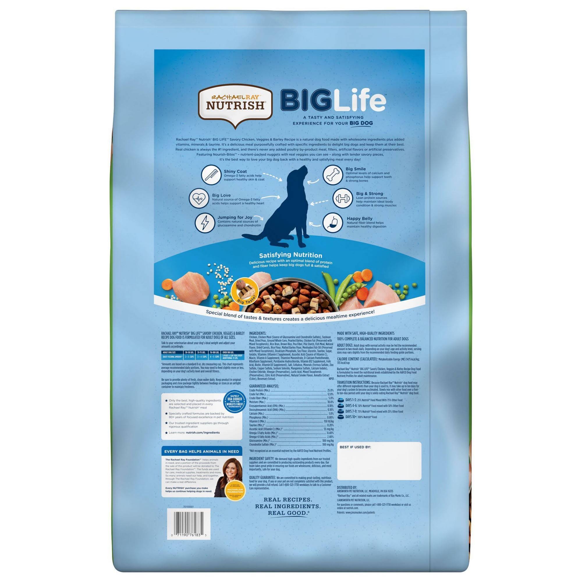 Rachael Ray Nutrish BigLife Dog Food, Natural, Savory Chicken, Veggies u0026 Barley Recipe, Adult - 40 lb