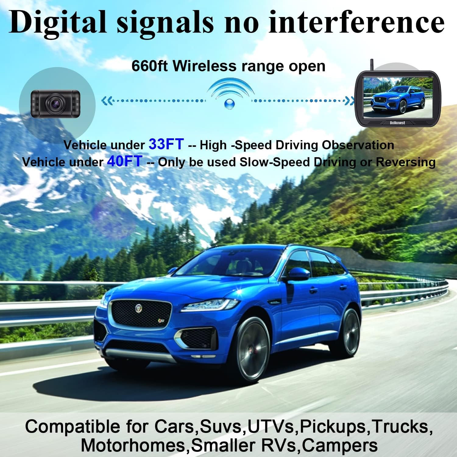 Wireless Backup Camera for Truck with 5'' Monitor, HD 1080P Bluetooth Rear View Camera Stable Digital Signals for Car SUV Pickup Sedan Support Add 2nd Licence Plate Camera/RV Camera -DoHonest S23
