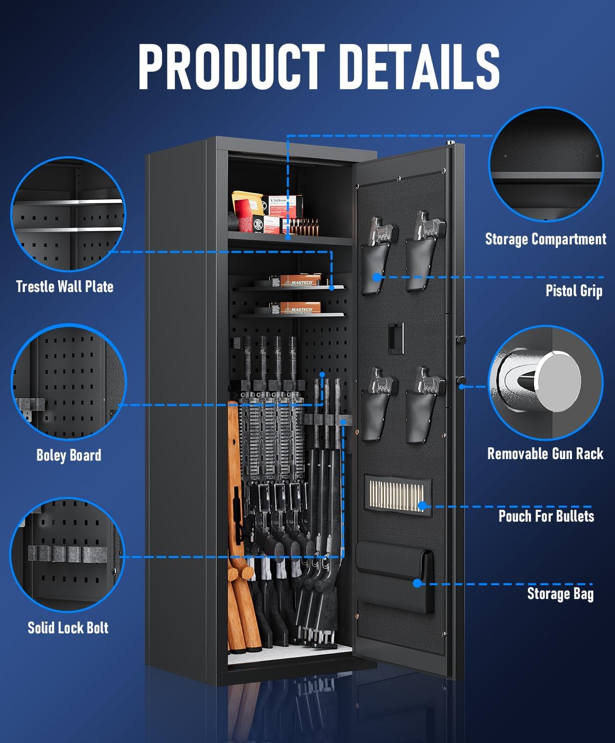 13-15 Rifle Gun Safe,Biometric Gun Safes for Home Rifles and Pistols, Large Unassembled Rifle Safe with 3 Removable Gun Racks, Digital Gun Cabinet with 4 Pistol Pocket