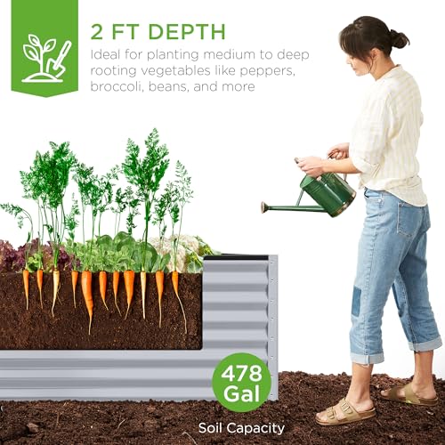 Best Choice Products 8x4x2ft Outdoor Metal Raised Garden Bed, Deep Root Planter Box for Vegetables, Flowers, Herbs, and Succulents w/ 478 Gallon Capacity - Gray