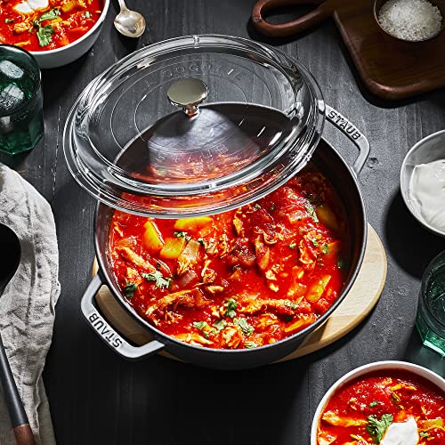 Staub Cast Iron 4-qt Round Cocotte with Glass Lid - Cherry & Accessories Turner, One Size, Matte Black