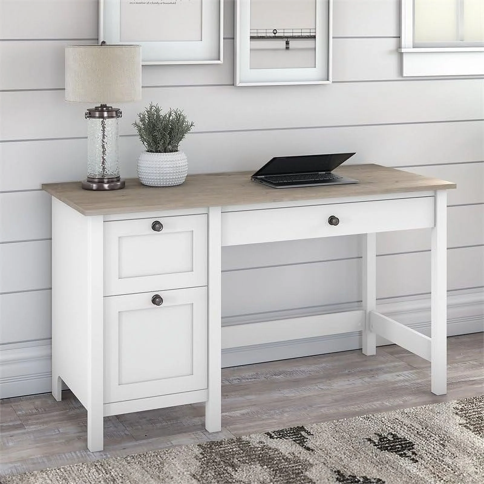 Farmhouse Engineered Wood Computer Desk With Drawers In White