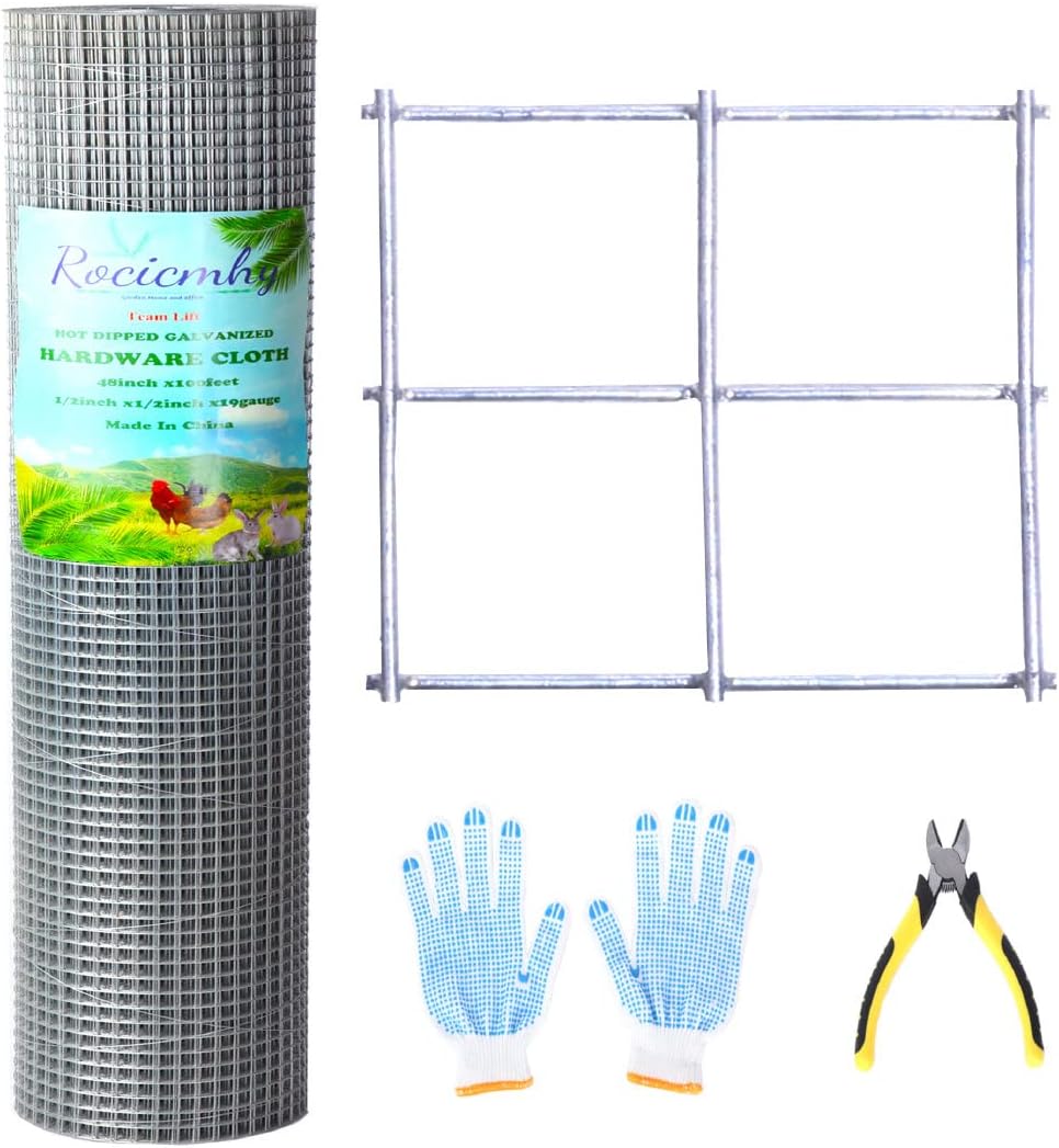 Rocicmhy 48x100 Hardware Cloth 1/2 Inch 19Ga,Chicken Coop Wire,Hot Dipped Galvanized Wire Mesh Roll,Chicken Wire Fence Rolls,Welded Wire Fencing,Chicken Wire Fencing,Concrete Wire Mesh,Rabbit Wire