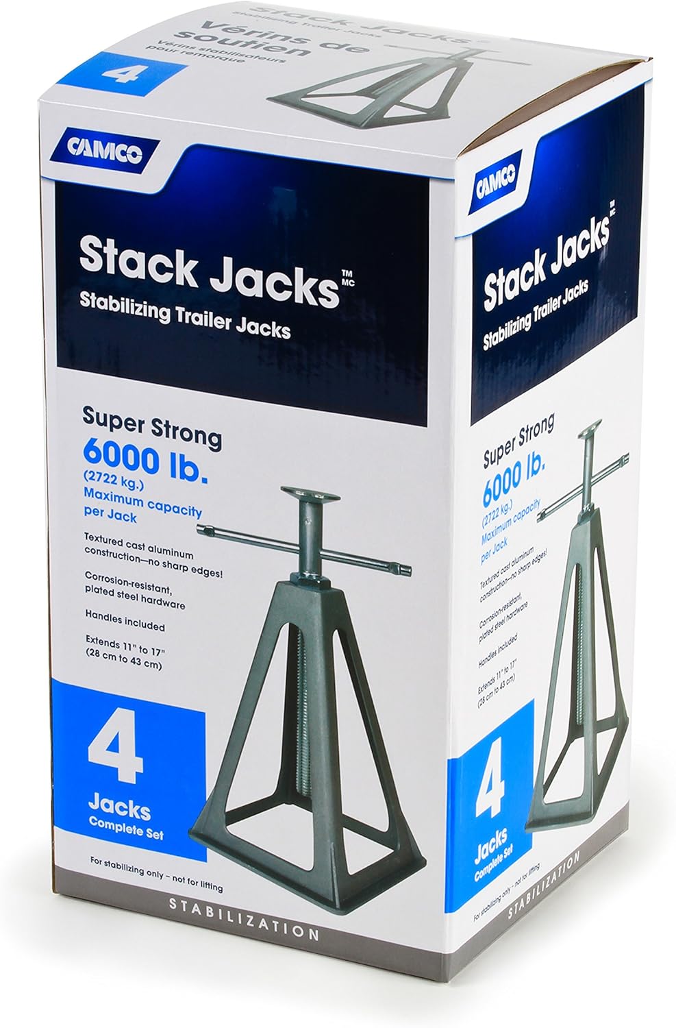 Camco Olympian Aluminum Stack Jacks, Stabilize, Position And Level Your RV, Trailer Or Camper, Can Support Up to 6,000 lb., Extends 11" - 17" - 4 Pack (44560) Pack of 2